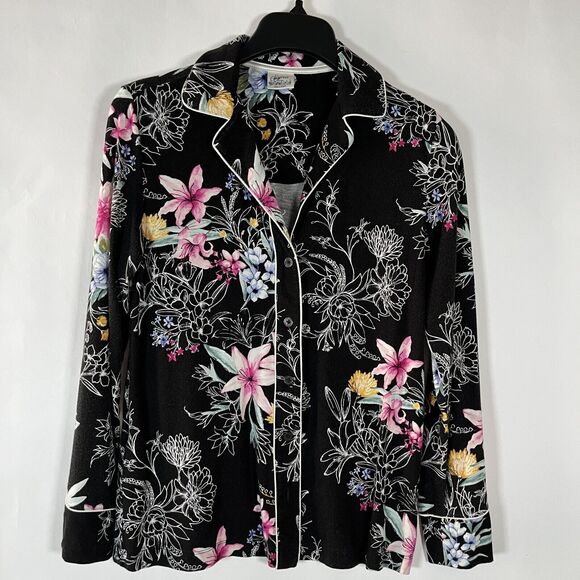 Soma Cool Nights Pajama Shirt‎ Top Sz Small Floral Hibiscus Tropical Long Sleeve - Picture 1 of 10